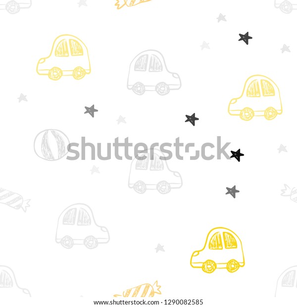 Light Orange vector seamless\
background in xmas style. Shining illustration with a toy car,\
baloon, candy, star, ball. Design for colorful\
commercials.