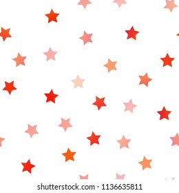 Light Orange vector seamless cover with small and big stars. Shining colored illustration with stars. Best design for your ad, poster, banner.