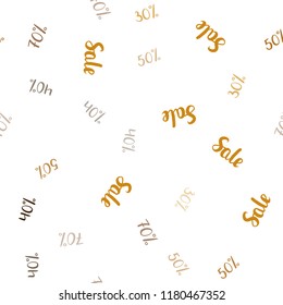 Light Orange vector seamless cover with symbols of 30, 40, 50, 70 % sales. Colored words of sales with gradient on white background. Pattern for ads, posters, banners of sales.