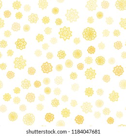 Light Orange vector seamless cover with beautiful snowflakes. Shining colored illustration with snow in christmas style. Trendy design for wallpaper, fabric makers.