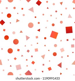 Light Orange vector seamless cover in polygonal style with circles. Illustration with set of colorful circles, triangles, squares. Trendy design for wallpaper, fabric makers.
