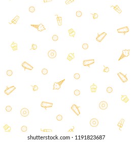 Light Orange vector seamless cover with cuisine gourmet. Glitter abstract sketch with gourmet food. Design for ad, poster, banner of cafes or restaurants.