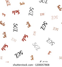 Light Orange vector seamless cover with symbols of 50 % sales. Shining colorful illustration with isolated selling prices. Design for business ads, commercials.