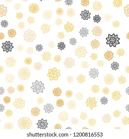 Light Orange vector seamless cover with beautiful snowflakes. Shining colored illustration with snow in christmas style. Pattern for trendy fabric, wallpapers.