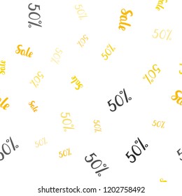 Light Orange vector seamless cover with symbols of 50 % sales. Gradient illustration with discount signs on white backdrop. Template for season sales, shopping ads.