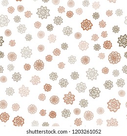 Light Orange vector seamless cover with beautiful snowflakes. Blurred decorative design in xmas style with snow. Pattern for design of fabric, wallpapers.