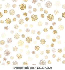 Light Orange vector seamless cover with beautiful snowflakes. Blurred decorative design in xmas style with snow. Pattern for trendy fabric, wallpapers.