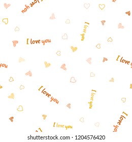 Light Orange vector seamless cover with Shining hearts. Blurred decorative design in doodle style with hearts. Pattern for carnival, festival romantic leaflets.