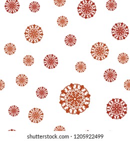 Light Orange vector seamless cover with beautiful snowflakes. Shining colored illustration with snow in christmas style. Trendy design for wallpaper, fabric makers.