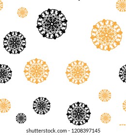 Light Orange vector seamless cover with beautiful snowflakes. Glitter abstract illustration with crystals of ice. Template for business cards, websites.
