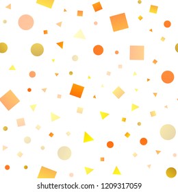 Light Orange vector seamless cover in polygonal style with circles. Illustration with colorful circles, triangles, rectangles. Trendy design for wallpaper, fabric makers.