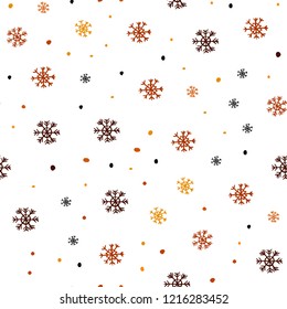 Light Orange vector seamless cover with beautiful snowflakes. Glitter abstract illustration with crystals of ice. Pattern for design of fabric, wallpapers.