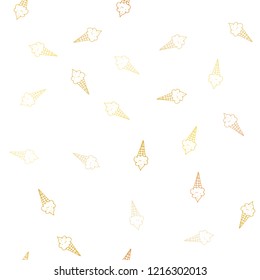 Light Orange vector seamless cover with sundae ice-cream. Decorative design of ice-cream cones in doodle style. Doodle design for your business advert of cafes.