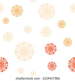Light Orange vector seamless cover with beautiful snowflakes. Shining colored illustration with snow in christmas style. Template for business cards, websites.