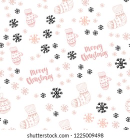 Light Orange vector seamless cover with beautiful snowflakes, balls, socks, mittens. Glitter abstract illustration with gradient. Template for business cards, websites.
