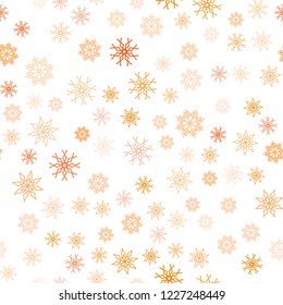 Light Orange vector seamless cover with beautiful snowflakes. Shining colored illustration with snow in christmas style. Pattern for design of window blinds, curtains.