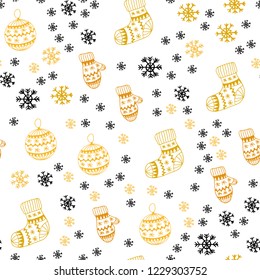 Light Orange vector seamless cover with beautiful snowflakes, balls, socks, mittens. Colorful xmas elements with gradient. Texture for window blinds, curtains.