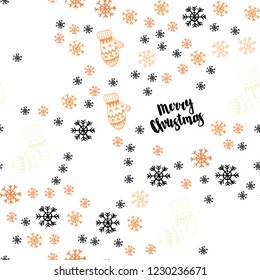 Light Orange vector seamless cover with beautiful snowflakes, balls, socks, mittens. Modern geometric abstract illustration. Design for textile, fabric, wallpapers.