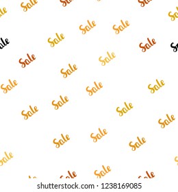 Light Orange vector seamless cover with symbols of sales. Colored words of sales with gradient on white background. Design for business ads, commercials.