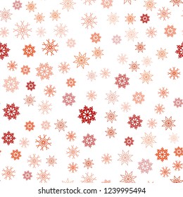 Light Orange vector seamless cover with beautiful snowflakes. Shining colored illustration with snow in christmas style. Trendy design for wallpaper, fabric makers.