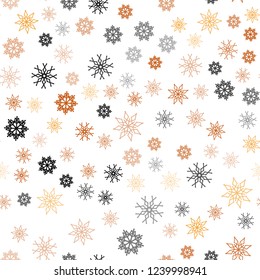 Light Orange vector seamless cover with beautiful snowflakes. Blurred decorative design in xmas style with snow. Pattern for design of fabric, wallpapers.