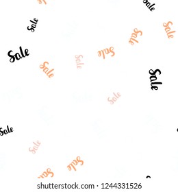 Light Orange vector seamless cover with symbols of sales. Shining colorful illustration with isolated selling prices. Pattern for ads, posters, banners of sales.