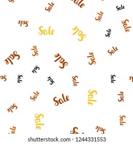Light Orange vector seamless cover with symbols of sales. Illustration with signs of sales on abstract template. Backdrop for mega promotions, discounts.