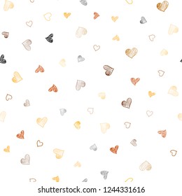 Light Orange vector seamless cover with Shining hearts. Glitter abstract illustration with colorful hearts in romantic style. Template for Valentine's greeting postcards.