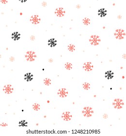 Light Orange vector seamless cover with beautiful snowflakes. Colorful decorative design in xmas style with snow. Pattern for trendy fabric, wallpapers.