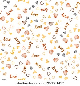 Light Orange vector seamless cover with quote LOVE YOU, hearts. Design in doodle style with text LOVE YOU, hearts. Template for business cards, websites.