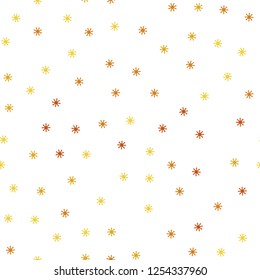 Light Orange vector seamless cover with beautiful snowflakes. Shining colorful illustration with snow on abstract template. Texture for window blinds, curtains.