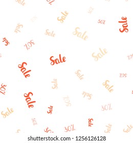 Light Orange vector seamless cover with symbols of 30, 50, 70 % sales. Abstract illustration with colorful gradient symbols of sales. Template for season sales, shopping ads.