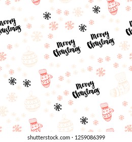 Light Orange vector seamless cover with beautiful snowflakes, balls, socks, mittens. Modern geometric abstract illustration. Pattern for trendy fabric, wallpapers.