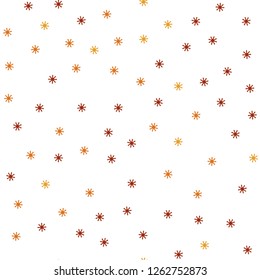 Light Orange vector seamless cover with beautiful snowflakes. Shining colorful illustration with snow on abstract template. Design for wallpaper, fabric makers.
