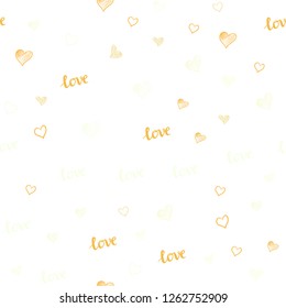 Light Orange vector seamless cover with quote LOVE YOU, hearts. Illustration with words of love, hearts in abstract style. Design for textile, fabric, wallpapers.