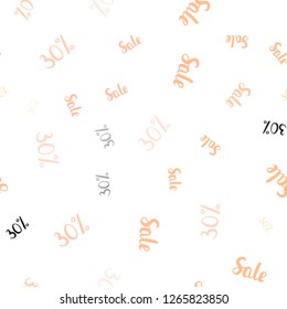 Light Orange vector seamless cover with symbols of 30 % sales. Colored words of sales with gradient on white background. Backdrop for ads, leaflets of Black Friday.