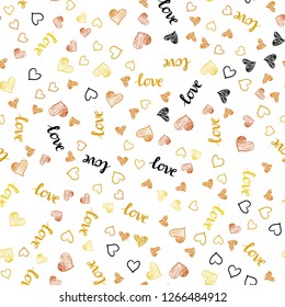 Light Orange vector seamless cover with quote LOVE YOU, hearts. Illustration with phrase LOVE YOU, hearts for valentine's day. Design for textile, fabric, wallpapers.