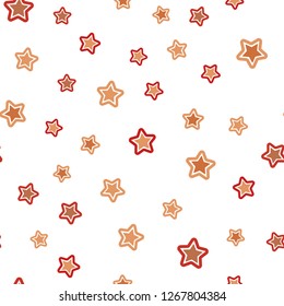 Light Orange vector seamless cover with small and big stars. Shining colored illustration with stars. Pattern for design of fabric, wallpapers.