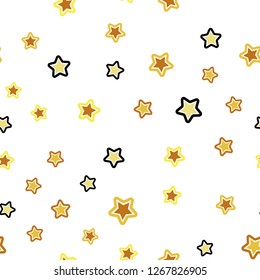 Light Orange vector seamless cover with small and big stars. Decorative shining illustration with stars on abstract template. Pattern for design of fabric, wallpapers.