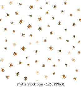 Light Orange vector seamless cover with beautiful snowflakes. Shining colorful illustration with snow on abstract template. Design for wallpaper, fabric makers.
