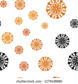 Light Orange vector seamless cover with beautiful snowflakes. Decorative shining illustration with snow on abstract template. Pattern for trendy fabric, wallpapers.