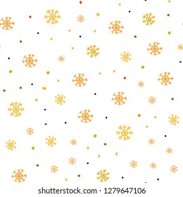 Light Orange vector seamless cover with beautiful snowflakes. Colorful decorative design in xmas style with snow. Trendy design for wallpaper, fabric makers.