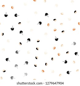 Light Orange vector seamless cover with set of coffee beans. Decorative gradient design of coffee cups and beans. Pattern for menu of cafes and restaurants.