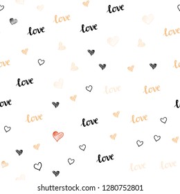 Light Orange vector seamless cover with quote LOVE YOU, hearts. Design in doodle style with text LOVE YOU, hearts. Design for wallpaper, fabric makers.