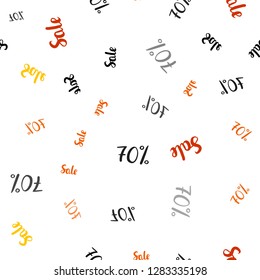 Light Orange vector seamless cover with symbols of 70 % sales. Colored words of sales with gradient on white background. Backdrop for mega promotions, discounts.