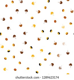 Light Orange vector seamless cover with set of coffee beans. Decorative gradient design of coffee cups and beans. Pattern for menu of cafes and restaurants.