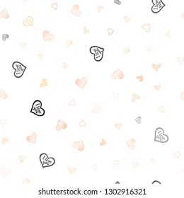 Light Orange vector seamless cover with Shining hearts. Glitter abstract illustration with colorful hearts in romantic style. Template for Valentine's greeting postcards.