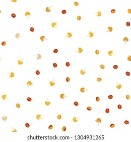 Light Orange vector seamless cover with set of coffee beans. Gradient illustration with set of mugs, beans. Design for ad, poster, banner of cafes, restaurants.