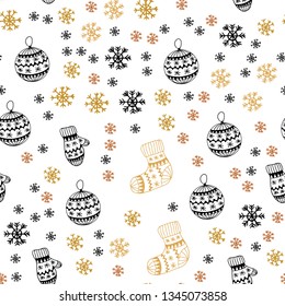 Light Orange vector seamless cover with beautiful snowflakes, balls, socks, mittens. Colorful xmas elements with gradient. Design for wallpaper, fabric makers.
