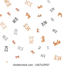 Light Orange vector seamless cover with symbols of 70 % sales. Abstract illustration with colorful gradient symbols of sales. Backdrop for super sales on Black Friday.